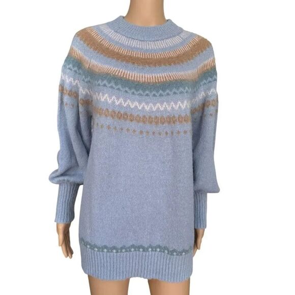 J.Crew Sweaters - J. Crew Fair Isle Yoke Puff-sleeve Sweater blue/tan/cream alpaca-wool blend sz M